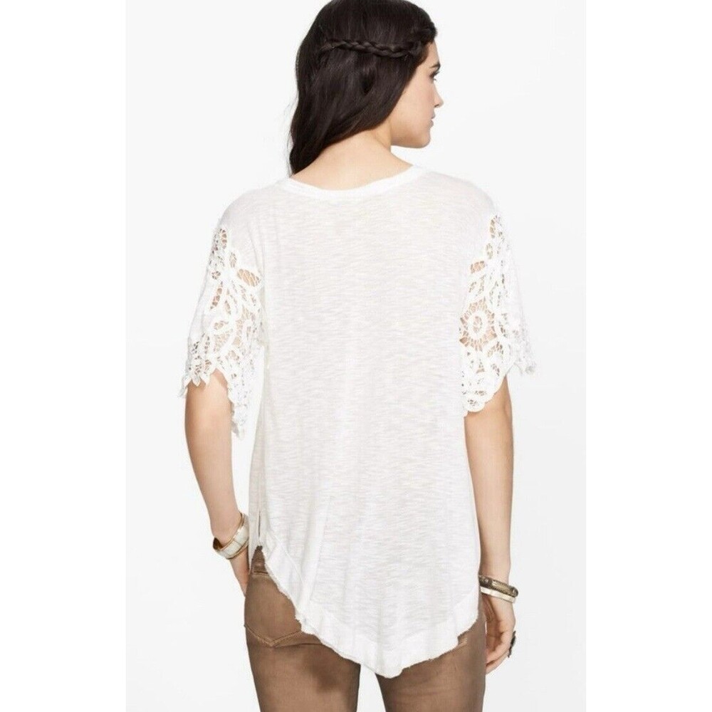 Womens Size S Free People Lace Sleeve Tee Ivory EUC - Picture 2 of 7